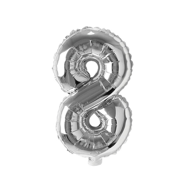 Silver Number 8 Foil Balloon, 16 Inches